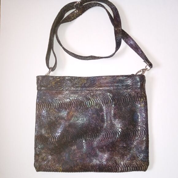 COFI Genuine Leather Metallic Snakeskin Print Crossbody Purse Handbag - Picture 1 of 6